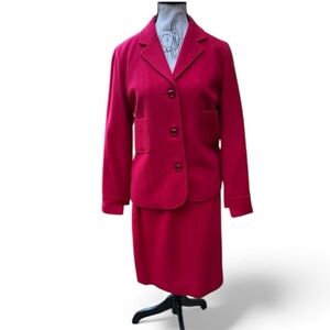 Harve Benard Berry Red Wool Cashmere Blend Skirt Suit Blazer Jacket Set Sz 6
